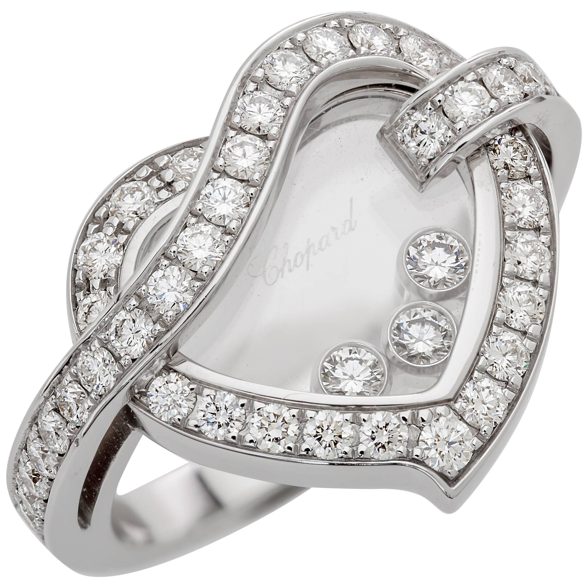 Chopard Happy Heart Diamond Ring 0.92 Carat 18 Karat White Gold For Sale