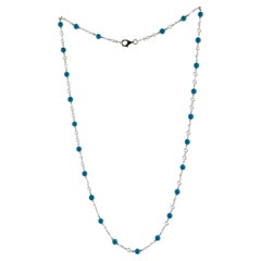 JR 18 Karat White Gold Diamond Rose Cut Turquoise Necklace
