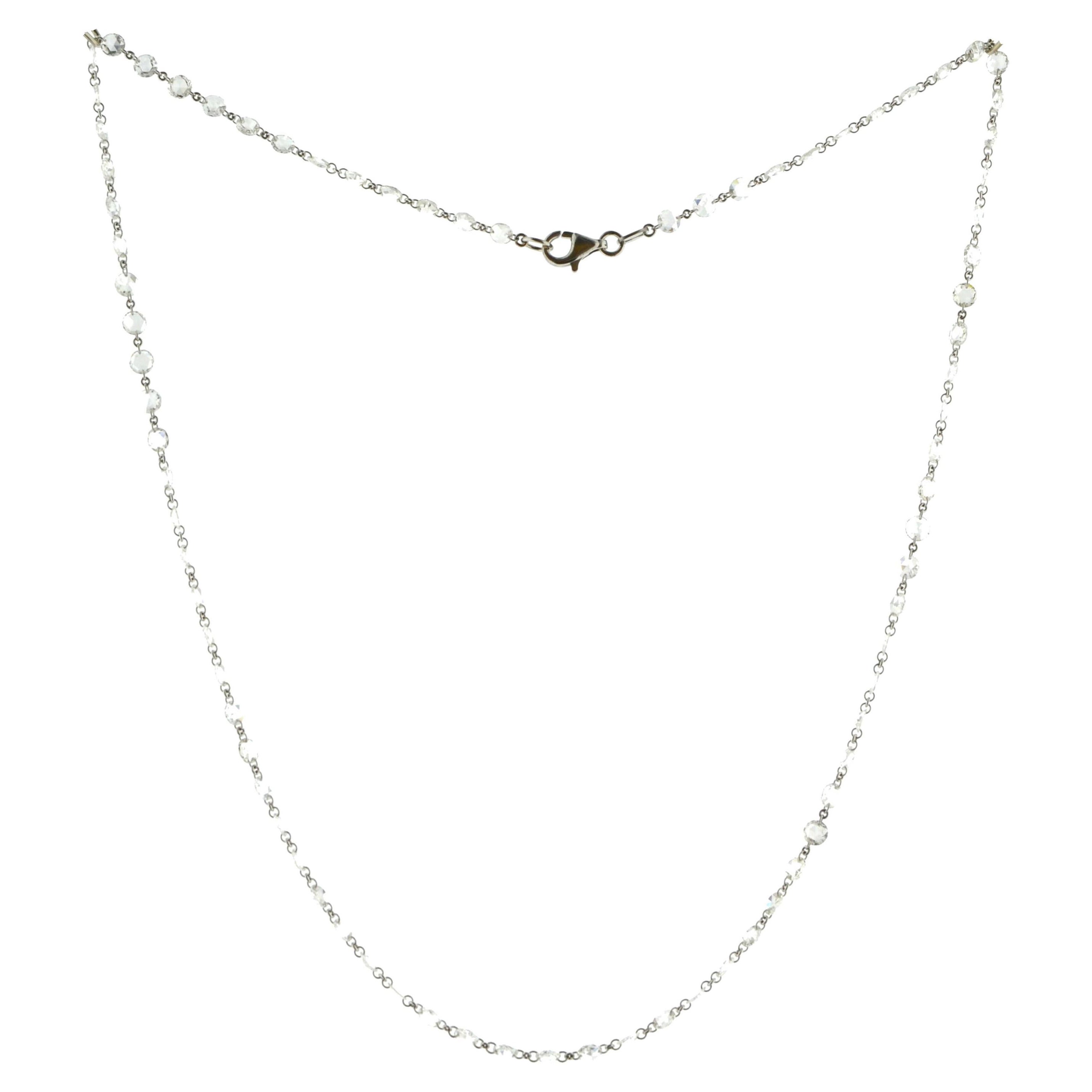 JR 6.70 Carat Rose Cut Diamond 18 Karat White Gold Necklace