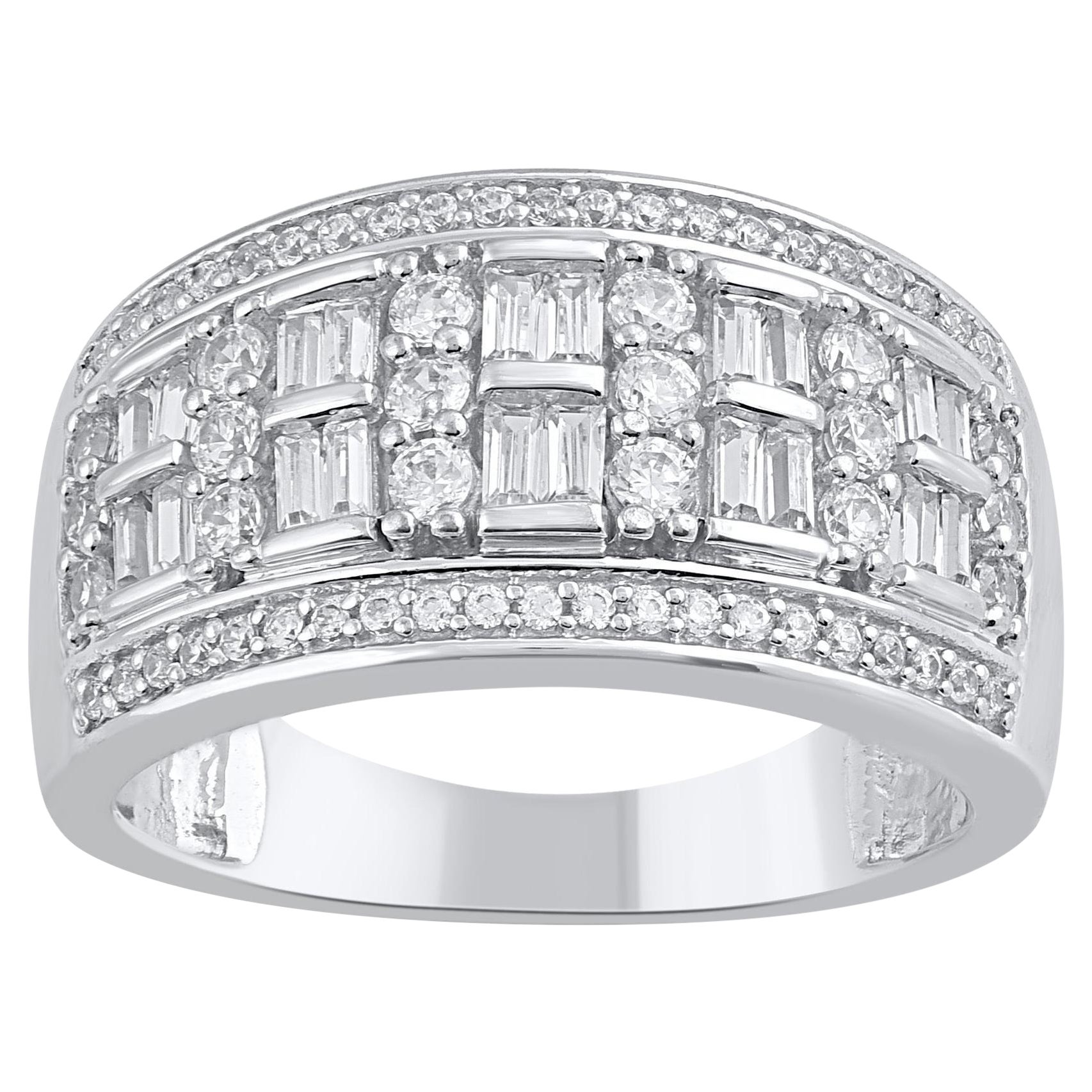 TJD 2.0 Carat Natural Baguette & Round Diamond 18 Karat Gold Wedding Band Ring