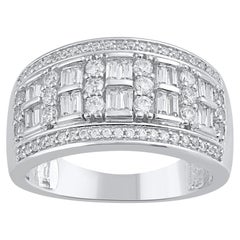 TJD 2.0 Carat Natural Baguette & Round Diamond 18 Karat Gold Wedding Band Ring