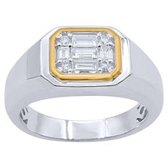 TJD Alianza de Diamante Natural Redondo y Baguette de 0,50 Quilates en Oro Bicolor de 14 KT