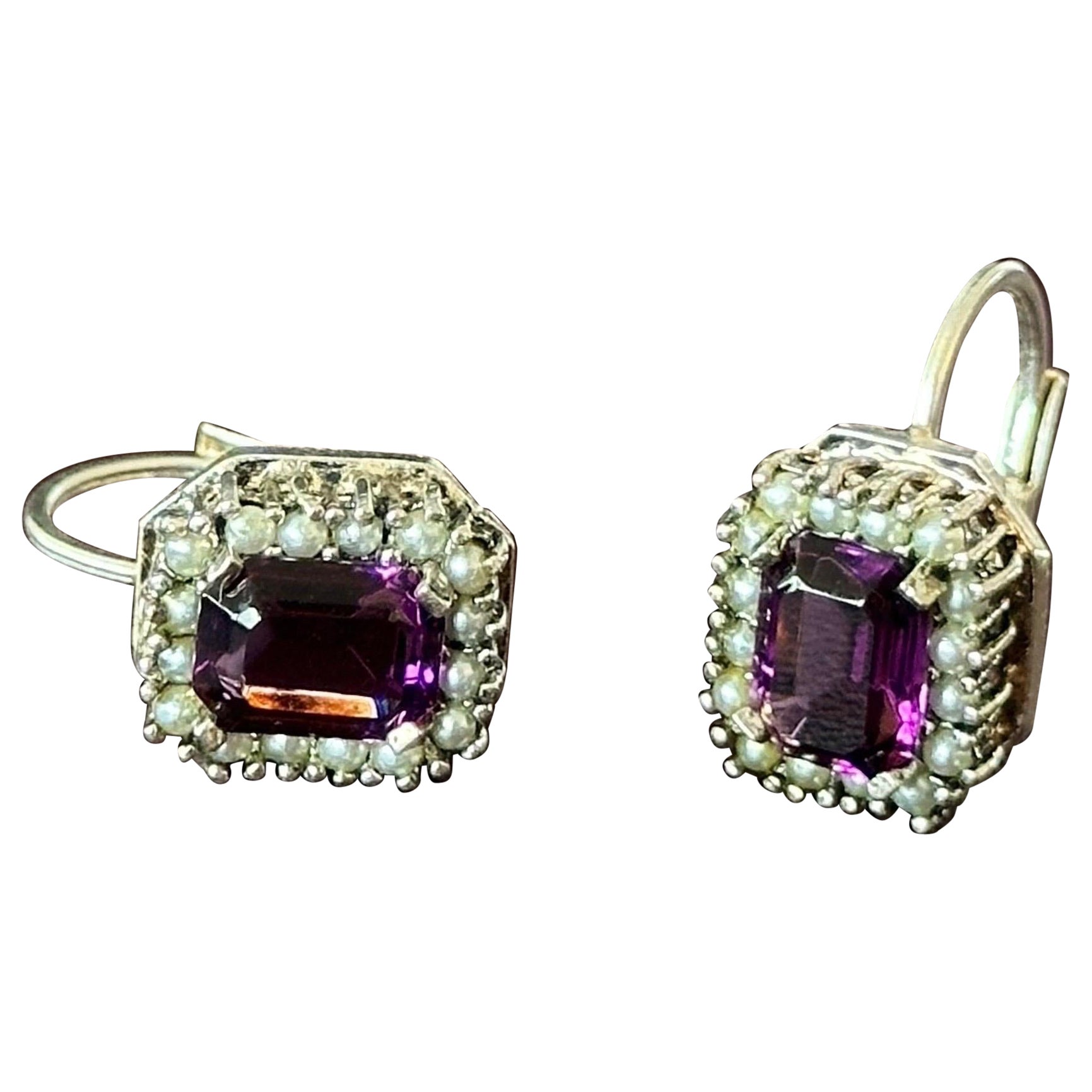 Purple Amethyst and Pearl Accents Sterling Silver Earrings