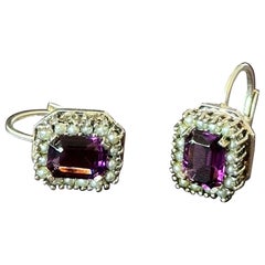 Purple Amethyst and Pearl Accents Sterling Silver Earrings
