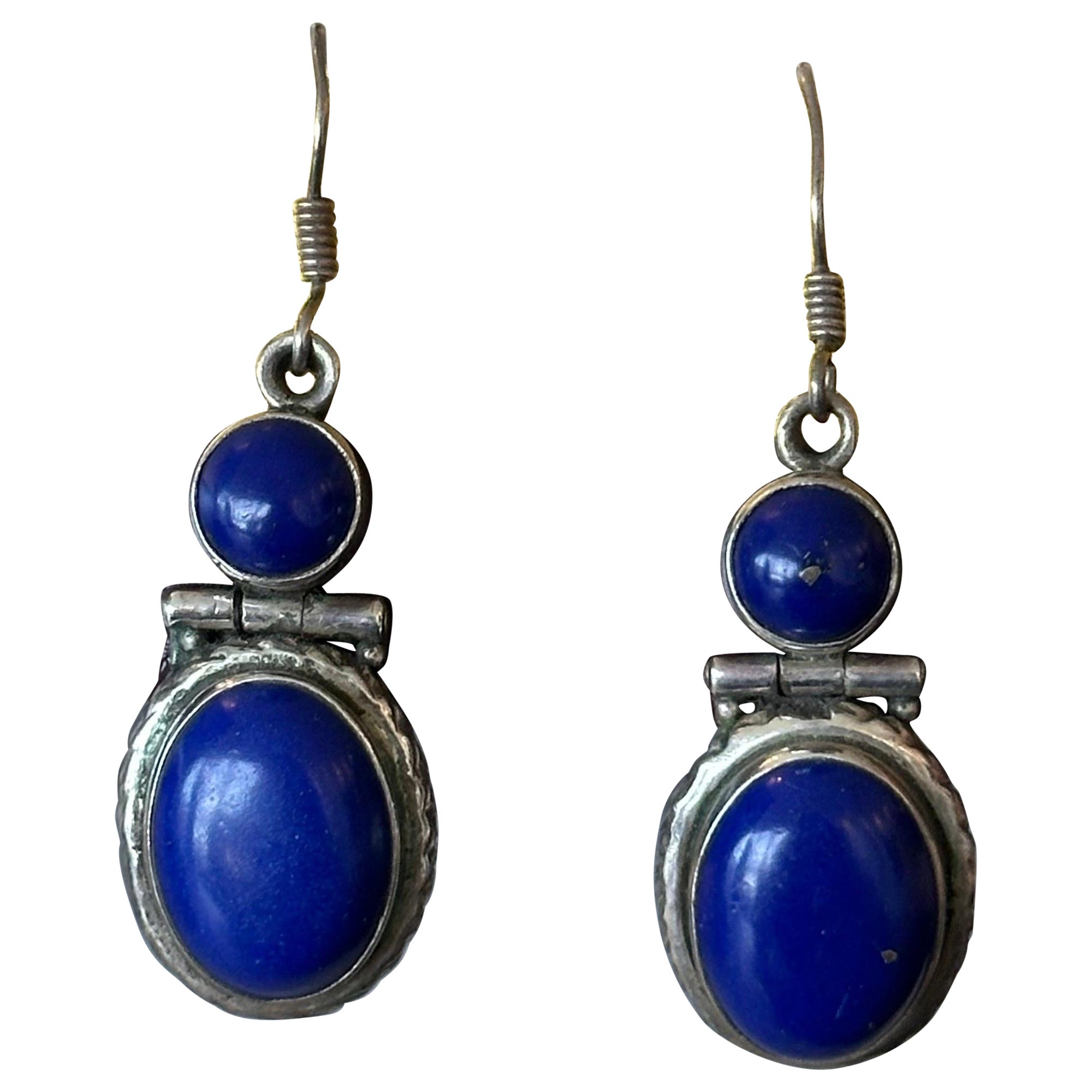 Blue Oval Lapis 925 Silver Earrings