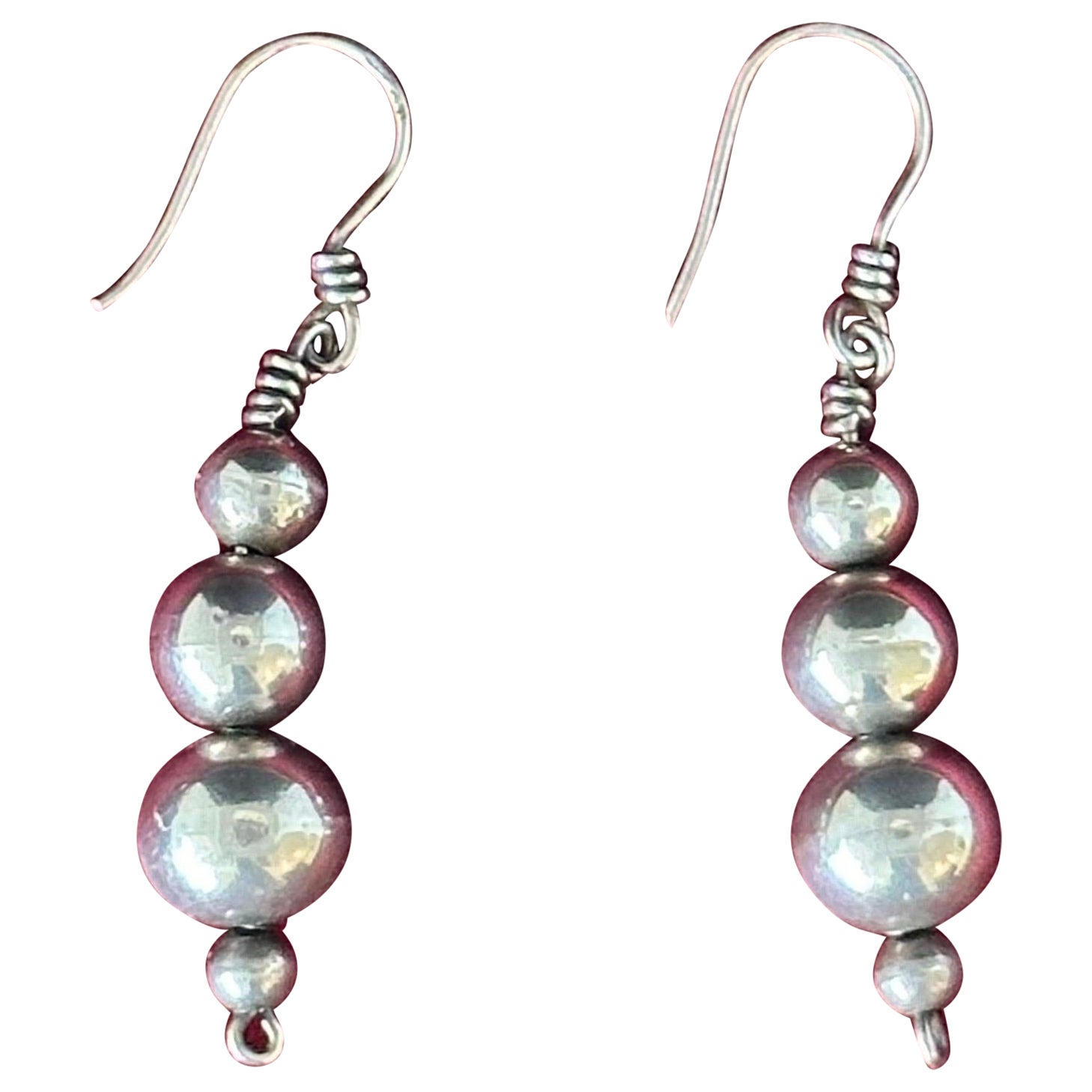 19th Century Graduated Ball Sterling Silver Earrings For Sale