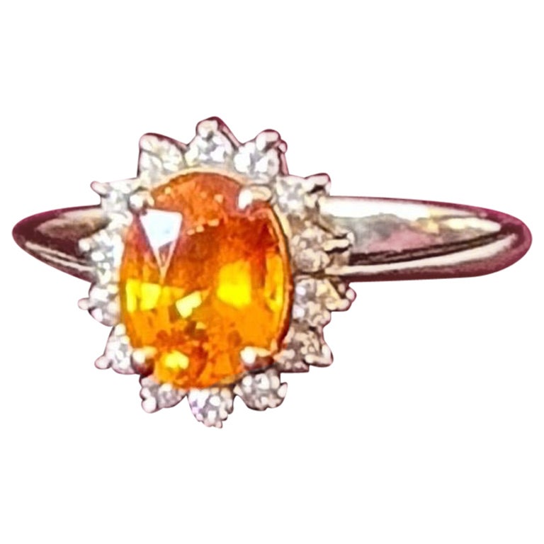 1,00 Karat Orange Citrin und 0,60 Karat natürliche Diamanten 14K Gelbgold Ring im Angebot