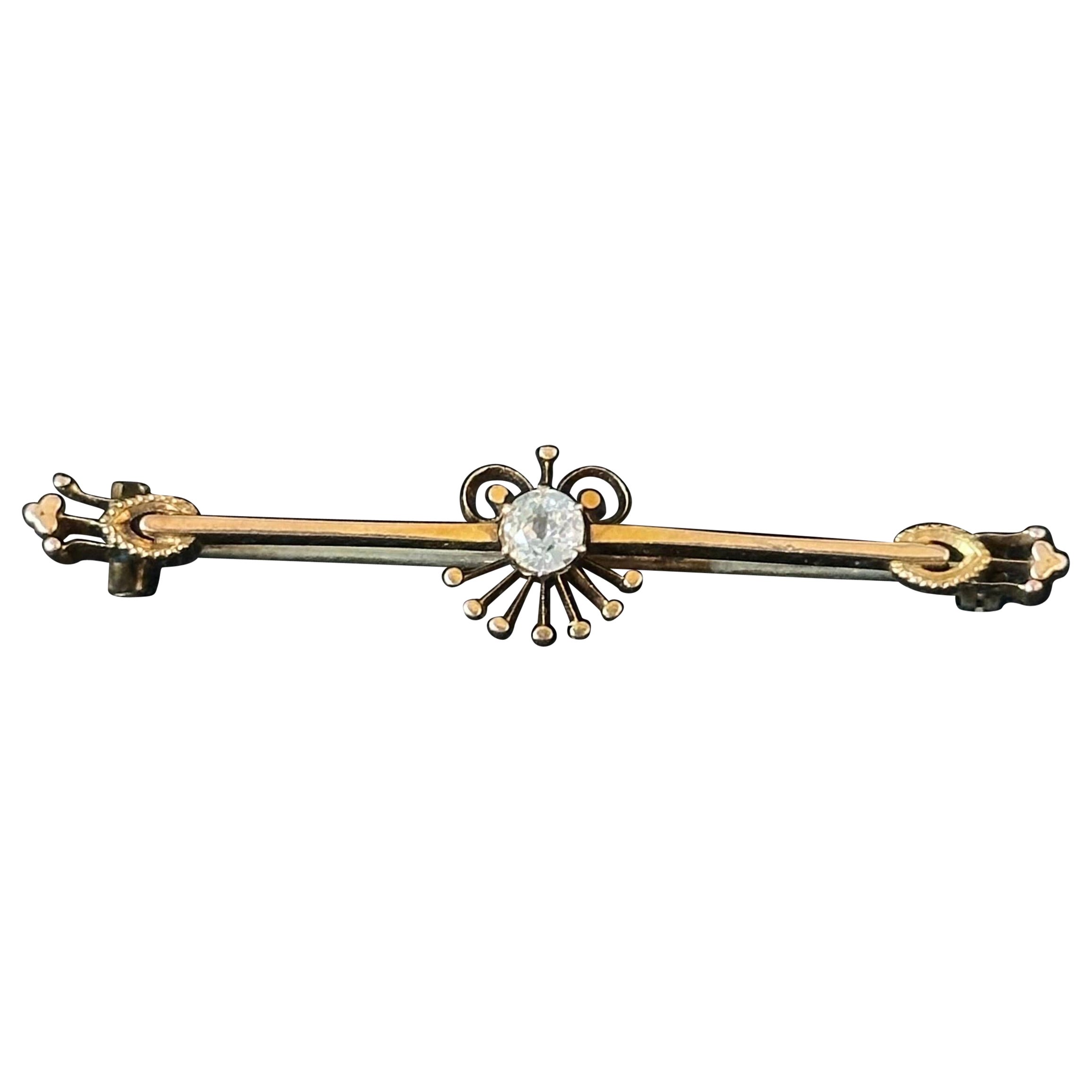 0.40 CTW Old European Cut Natural Diamond 14k Yellow Gold Pin