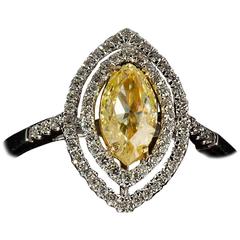 Marquis Cut Natural Fancy Yellow Diamond Gold Ring