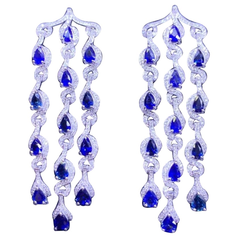 AIG Certified 8.00 Ct Ceylon Sapphires  2.20 Ct Diamonds 18k Gold Earrings