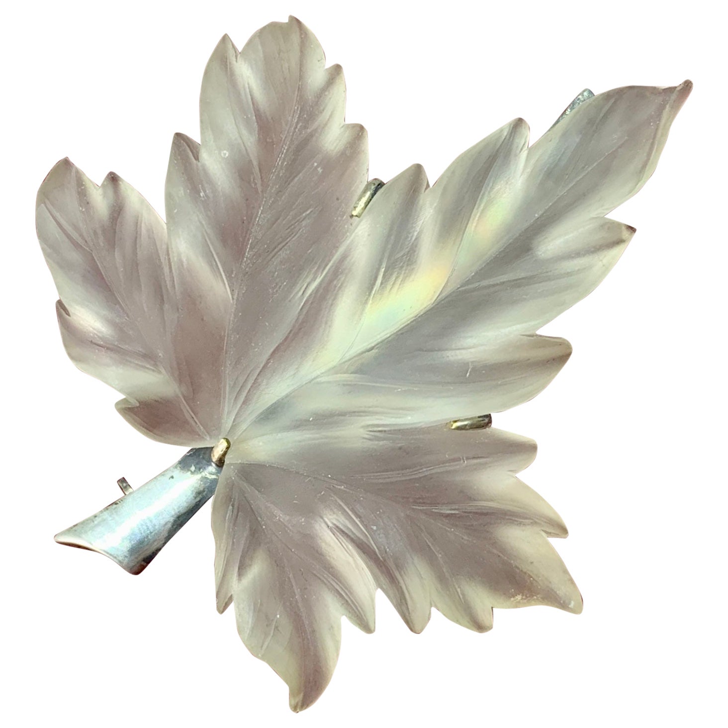 Art Deco Rock Crystal Leaf Brooch Pin Idar Oberstein Germany Sterling Silver