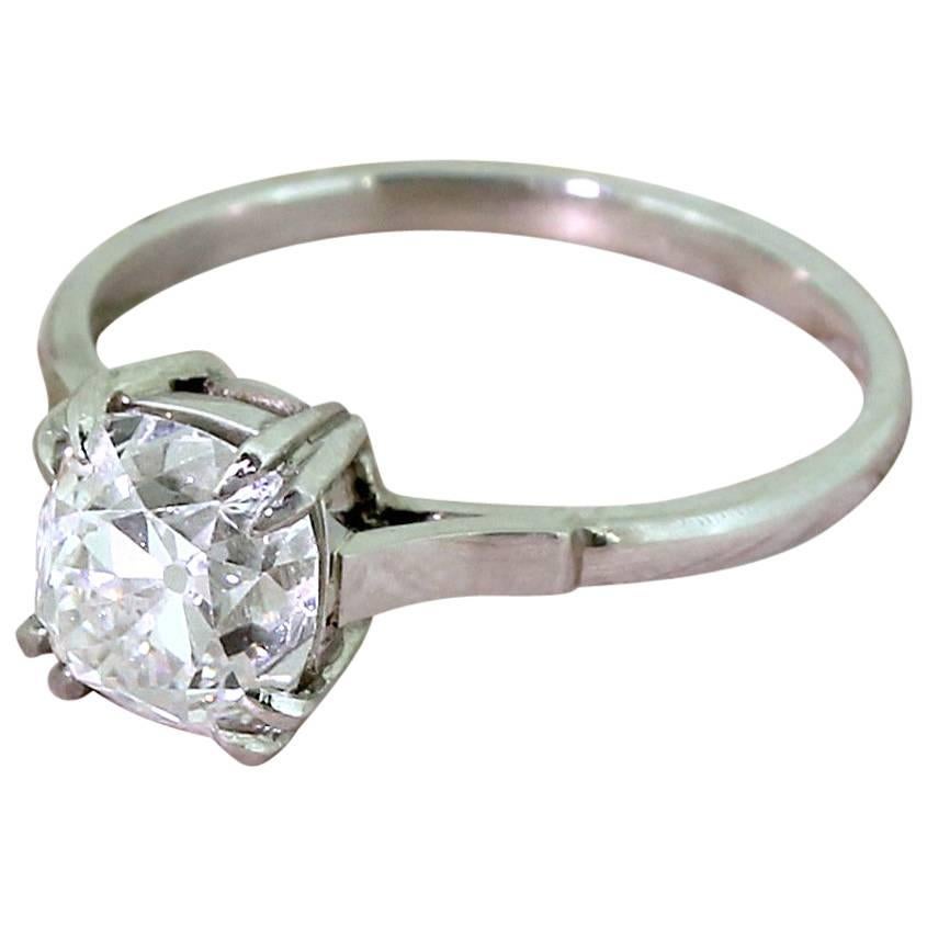 Art Deco 1.72 Carat Old Mine Cut Diamond Platinum Engagement Ring For Sale