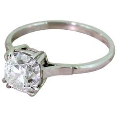 Art Deco 1.72 Carat Old Mine Cut Diamond Platinum Engagement Ring