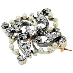 Pearl & Diamond Silver & Gold Brooch 12
