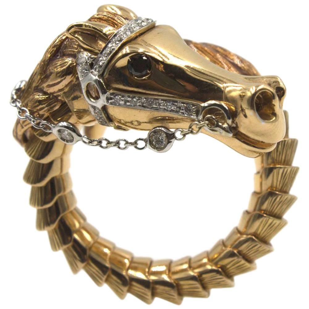 Roberto Coin Diamond Gold Flexible Horse Ring 