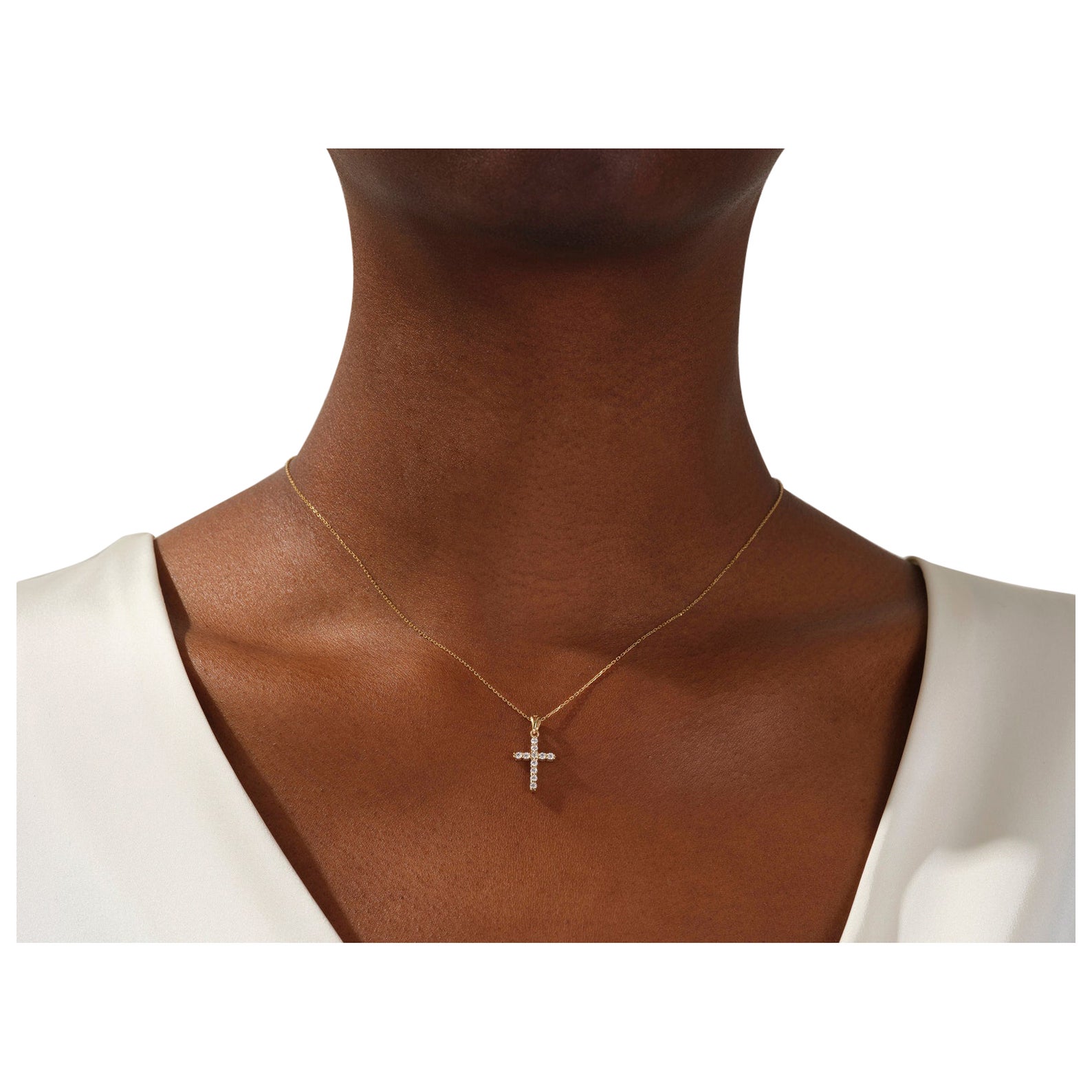 14k yellow gold Moissanite Silver Cross Necklace Pendant Moissanite Necklace For Sale