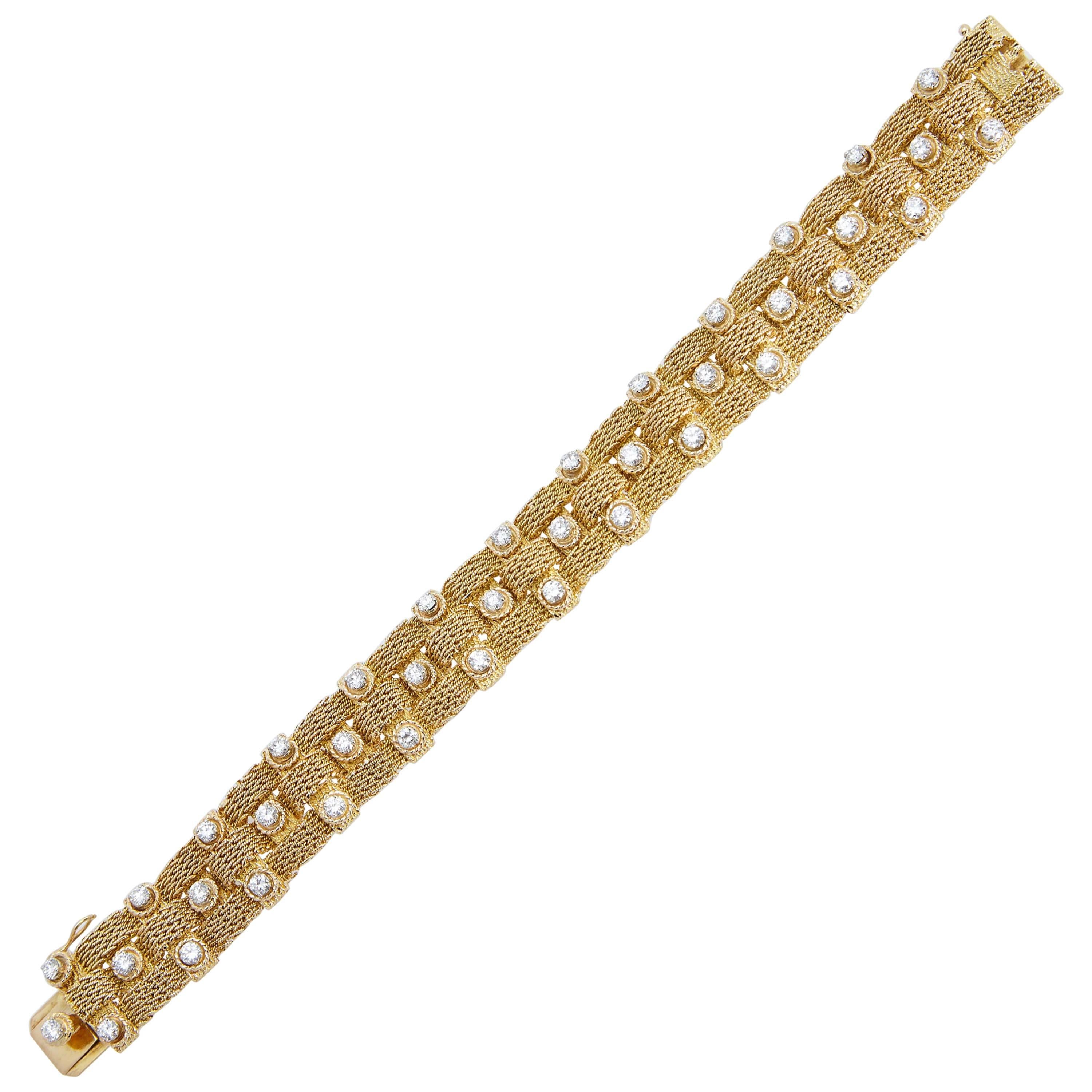Bulgari Woven Mesh Gold Diamond Bracelet For Sale