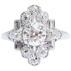 Art Deco Old Miner Diamond Platinum Ring
