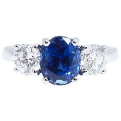 Ceylon Blue 2.74 Carat Oval Sapphire Diamond Platinum Ring with AGL Certificate