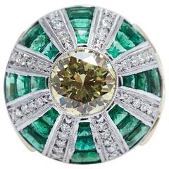 Fancy Yellow GIA 2.62 Carats Platinum Gold Diamond Emerald Ring 3