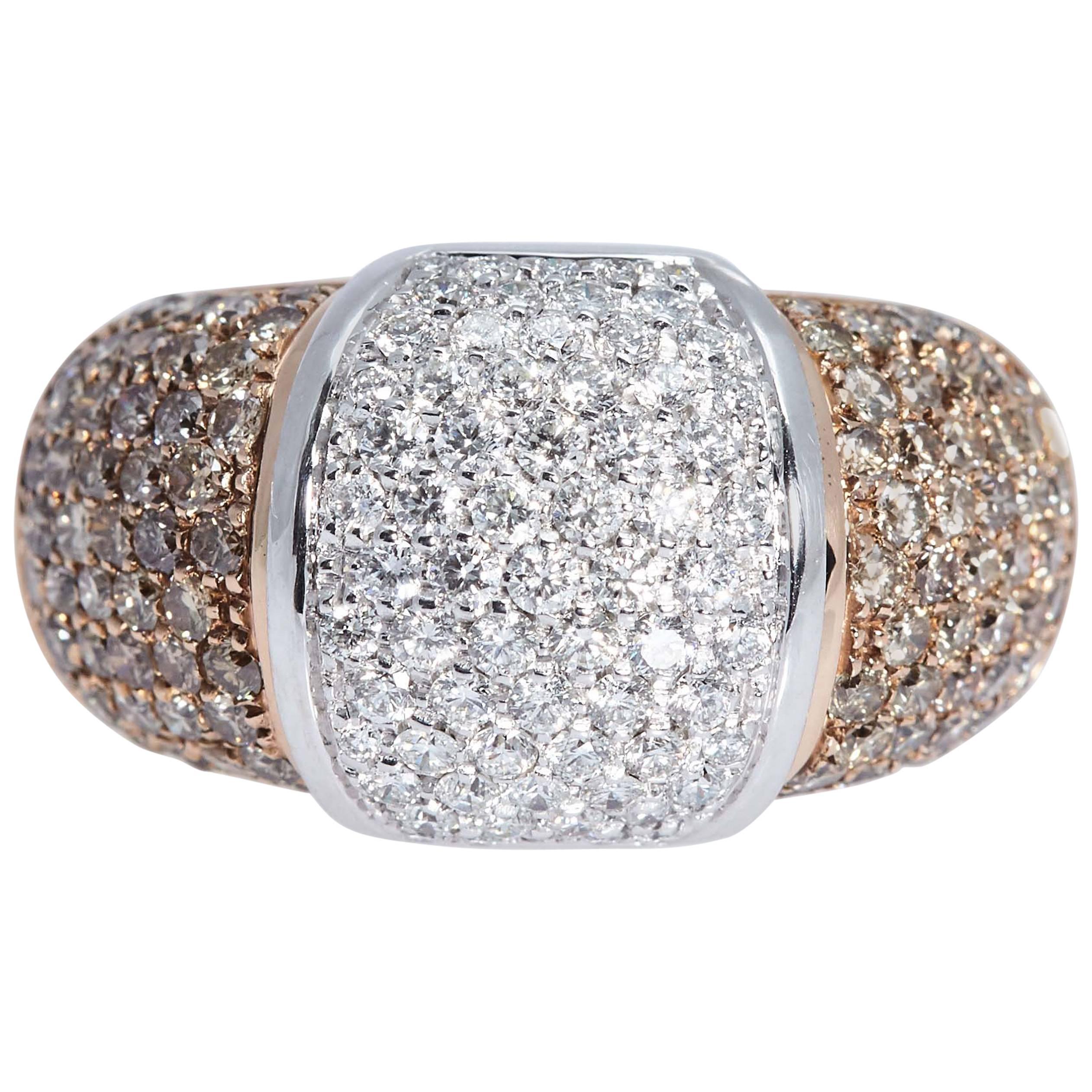 3.19 Carat White and Brown Diamonds Pink and White Gold Statement Ring For Sale