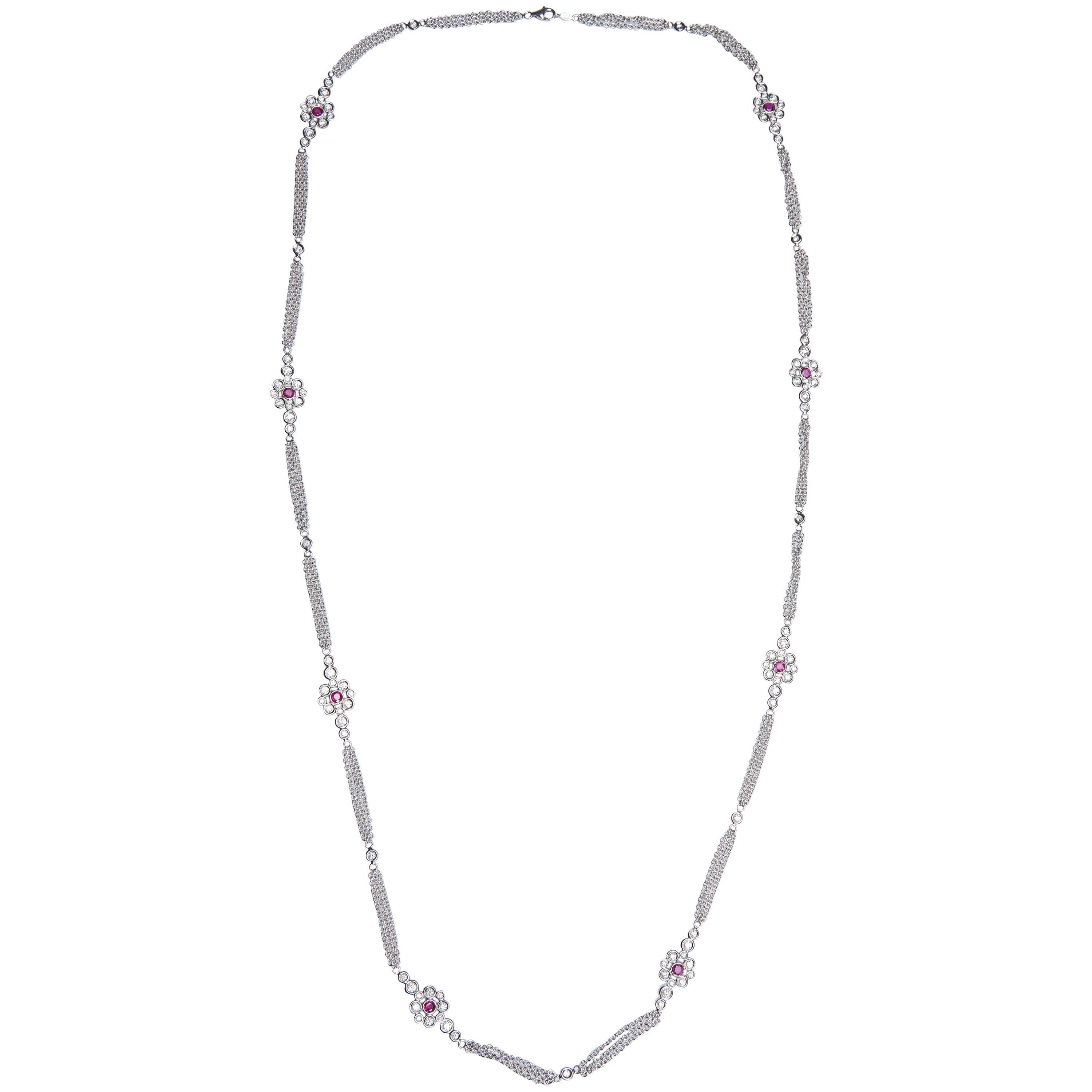 Diamond Ruby Gold Necklace For Sale