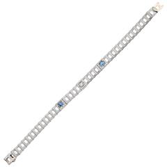 Edwardian Open Link Bracelet Platinum Gold Diamond Sapphires 2