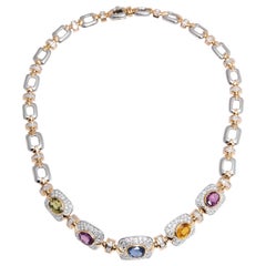 Marvin Schluger Multicolored Sapphire Diamond Gold Necklace