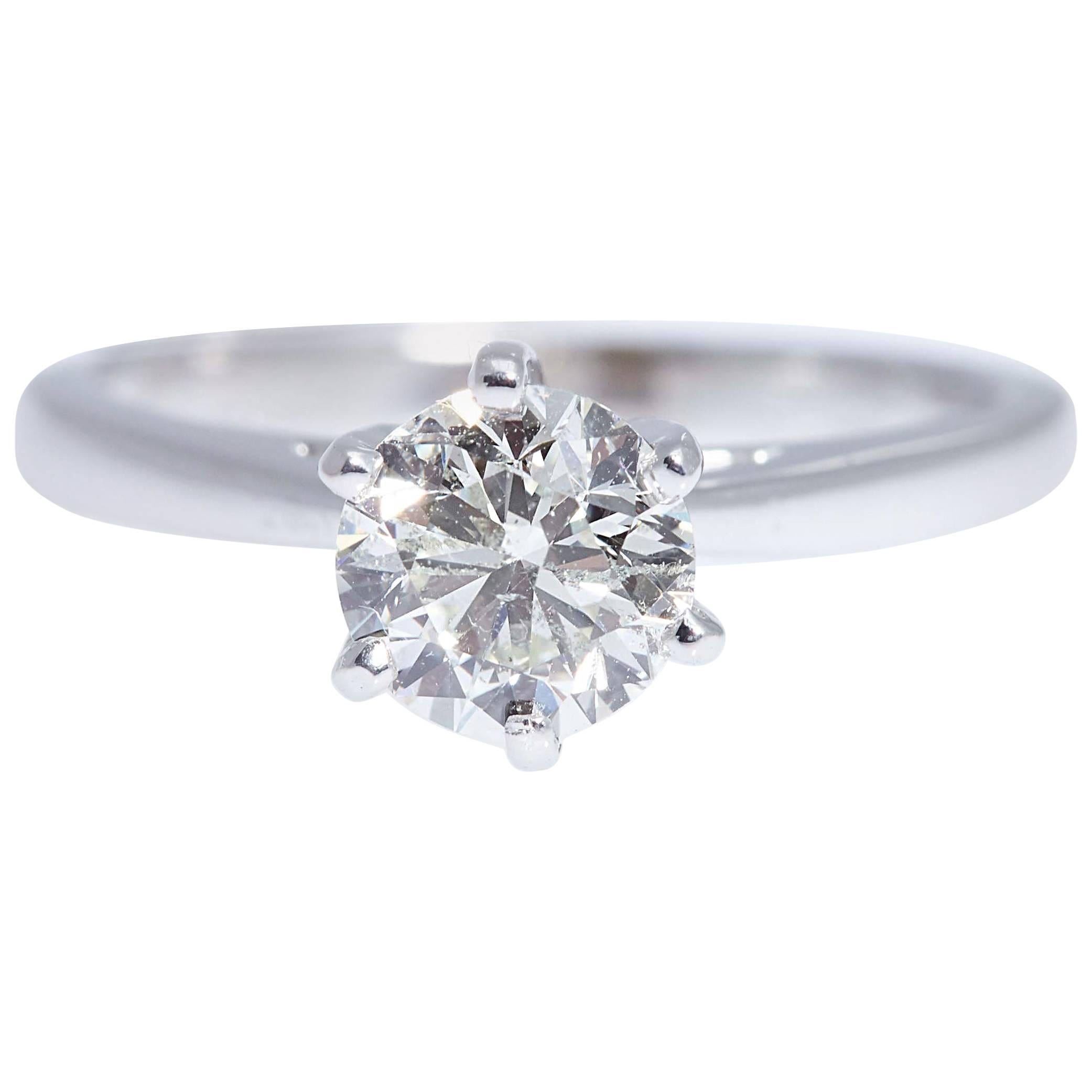  Solitaire Round Diamond Platinum Engagement Ring For Sale
