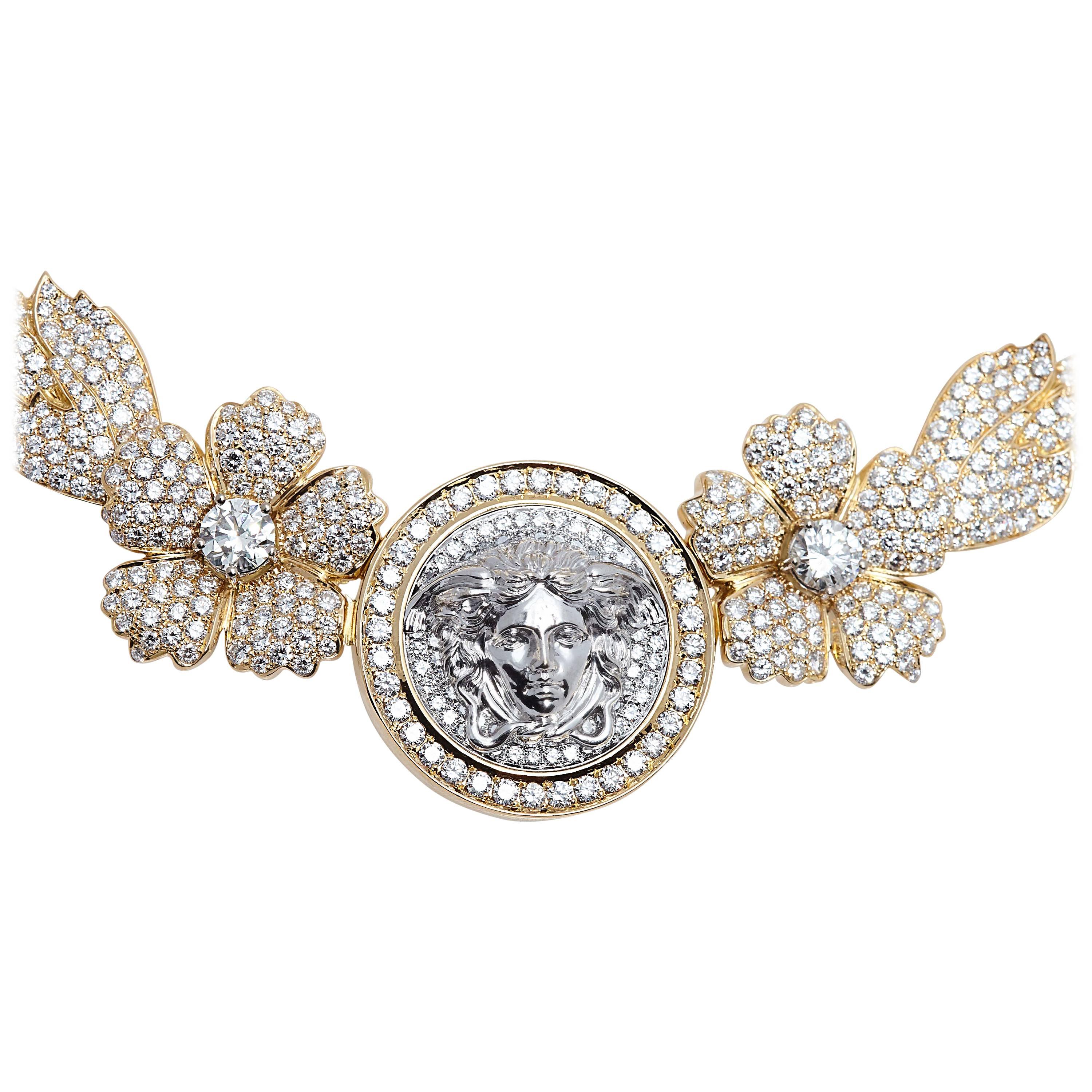 Gianni Versace Tiara Diamond Gold Necklace For Sale