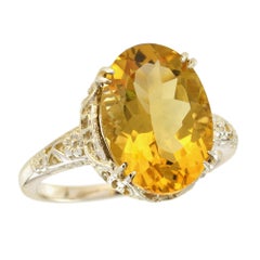 Natural Citrine Vintage Style Filigree Ring in Solid 9K Yellow Gold