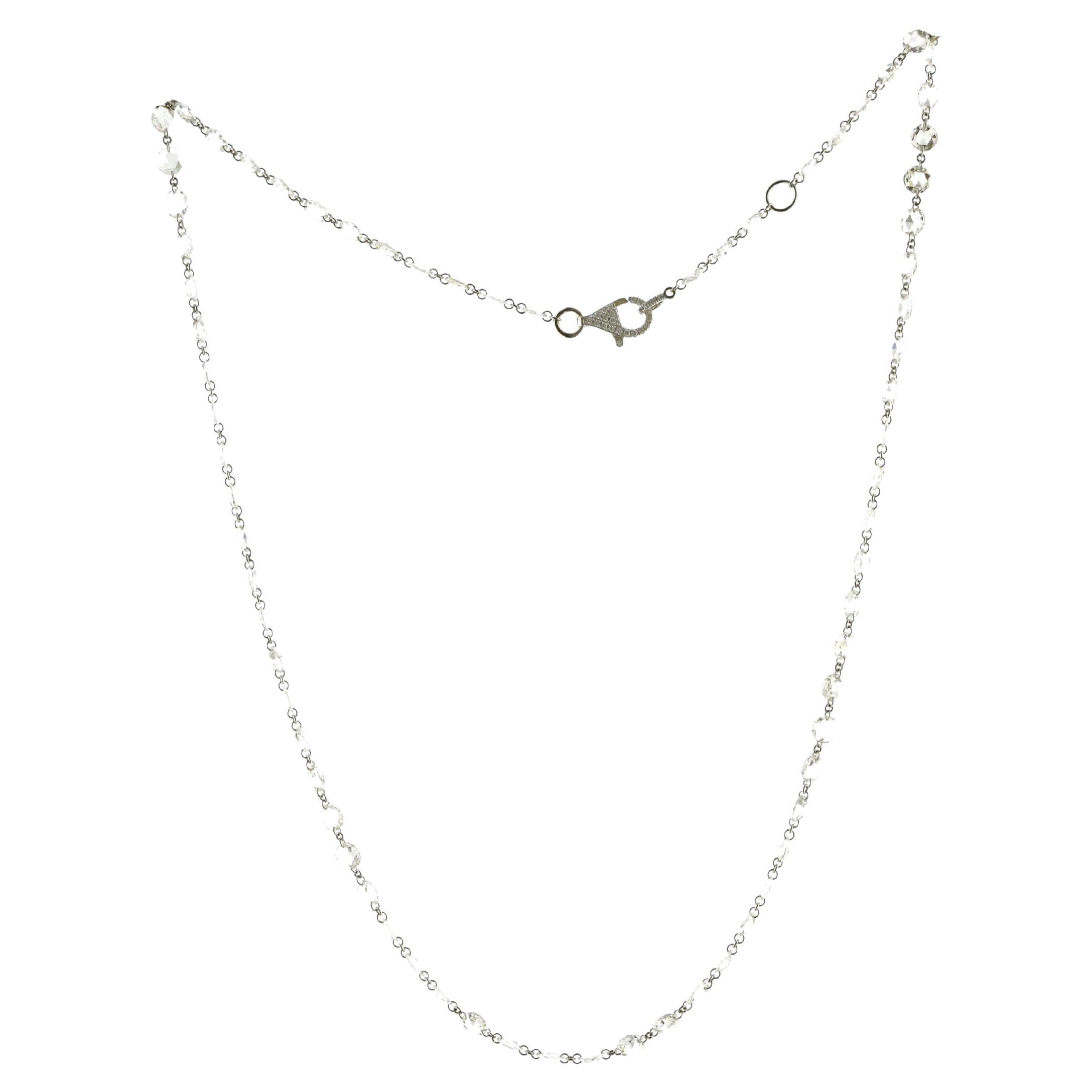 JR 10.20 Carat White Rose Cut Diamond Necklace 18 Karat White Gold
