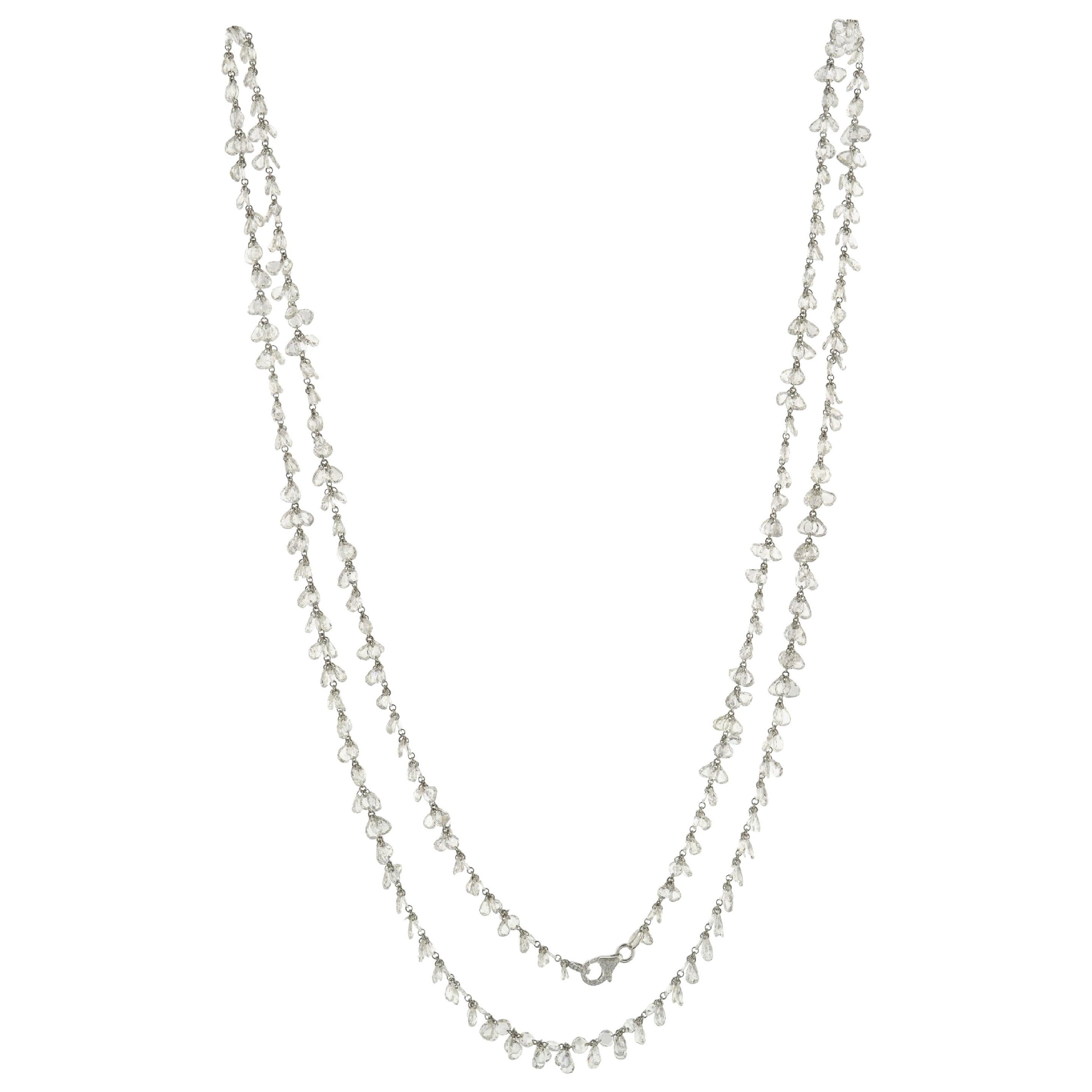 JR 60.11 Carat Rose Cut Diamond 18 Karat White Gold Dangling Necklace