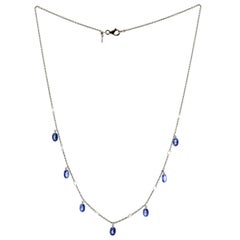 JR 18 Karat White Gold Rose Cut Diamond & Sapphire Dangling Choker Necklace