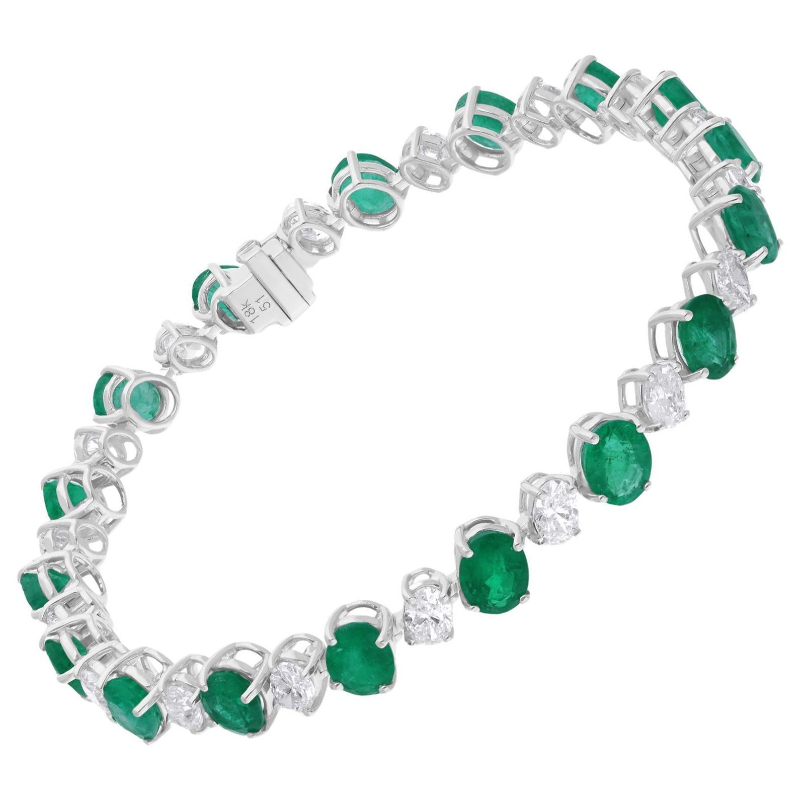 Zambian Emerald Gemstone Bracelet Diamond 14 Karat White Gold Handmade Jewelry