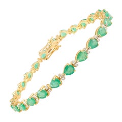 Natural Pear Cut Emerald Diamond Bracelet Made in 18k Solid Yellow Gold