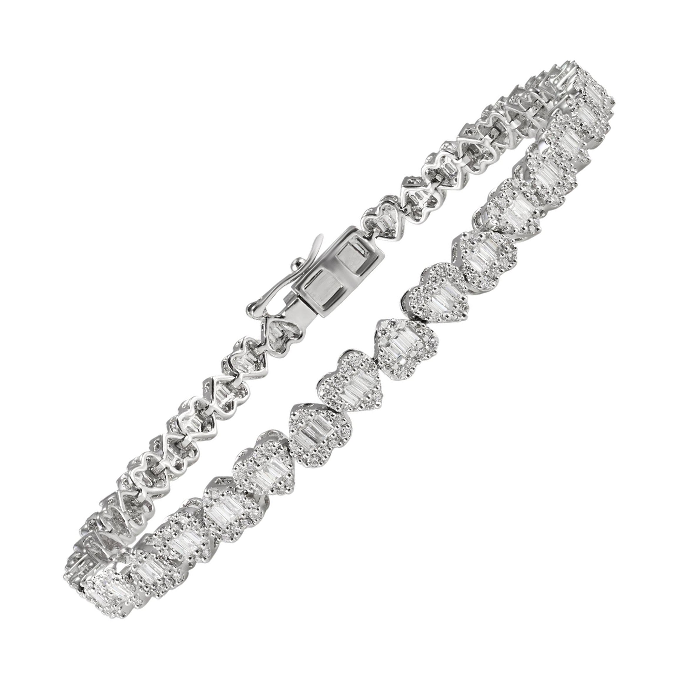 Atemporal Pulsera de Tenis Corazón de Diamante Natural de 2,11 ct Oro Blanco Macizo de 18k