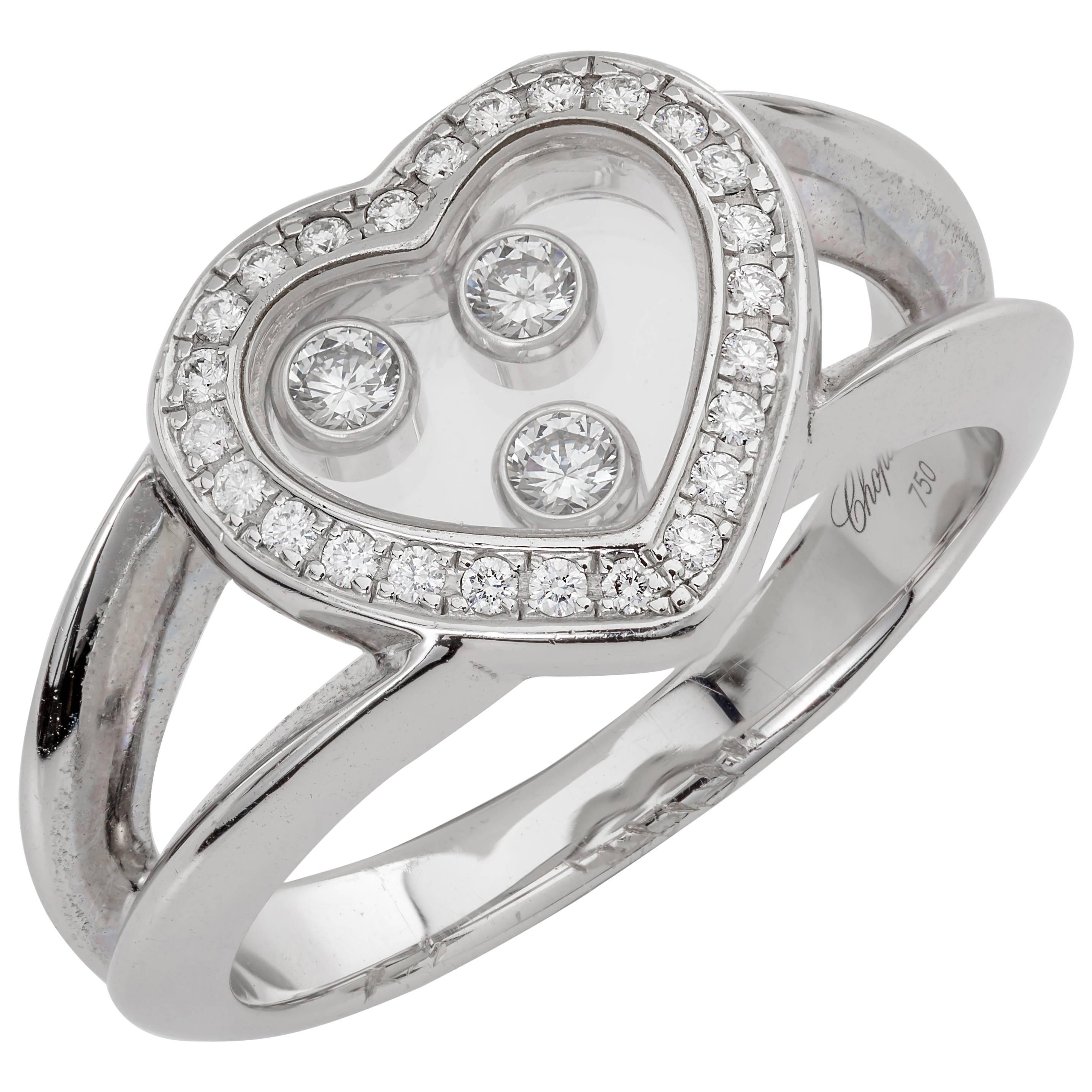 Chopard Happy Heart Diamond Ring 0.27 Carat 18 Karat White Gold For Sale