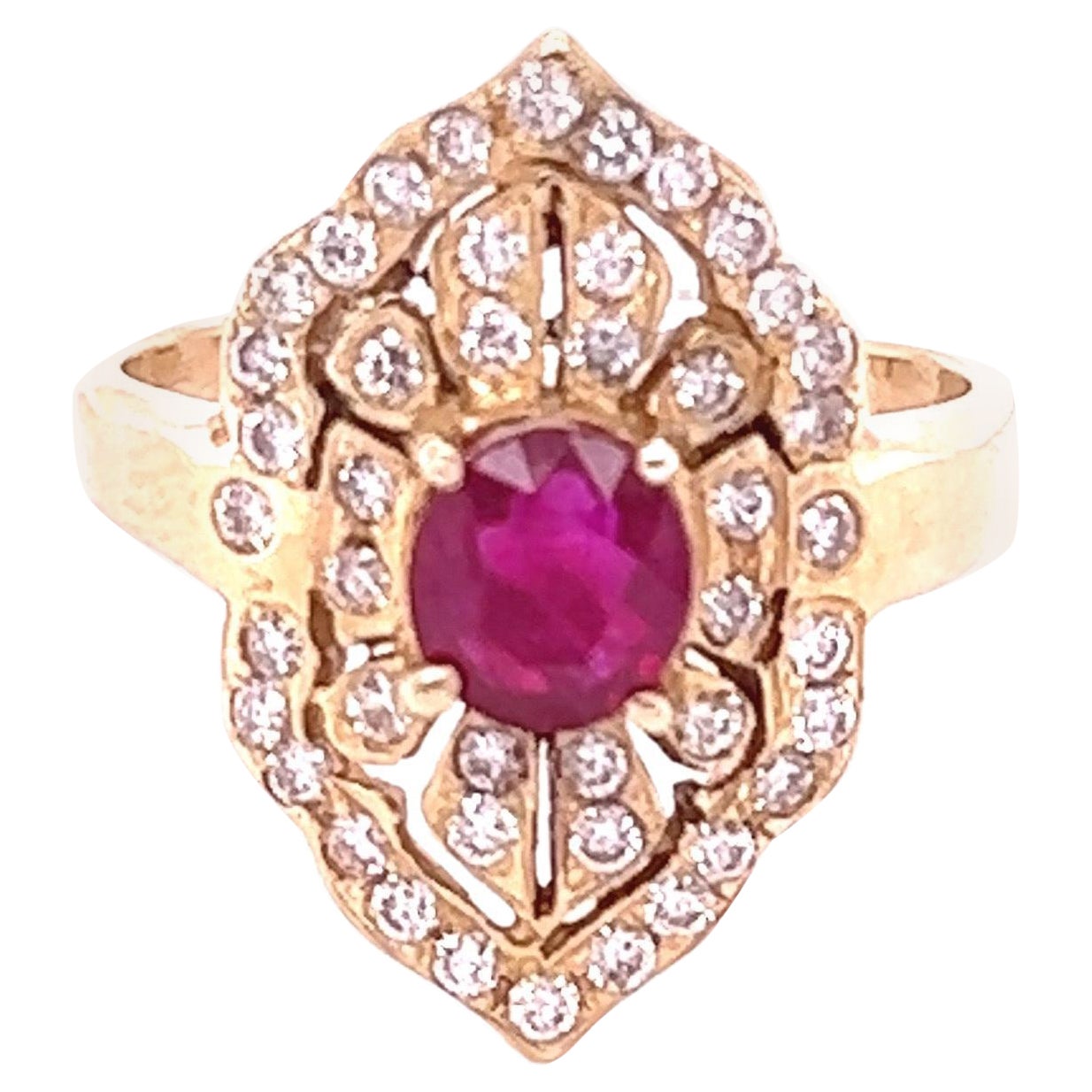 1.64 Carat Ruby Diamond Yellow Gold Ring For Sale