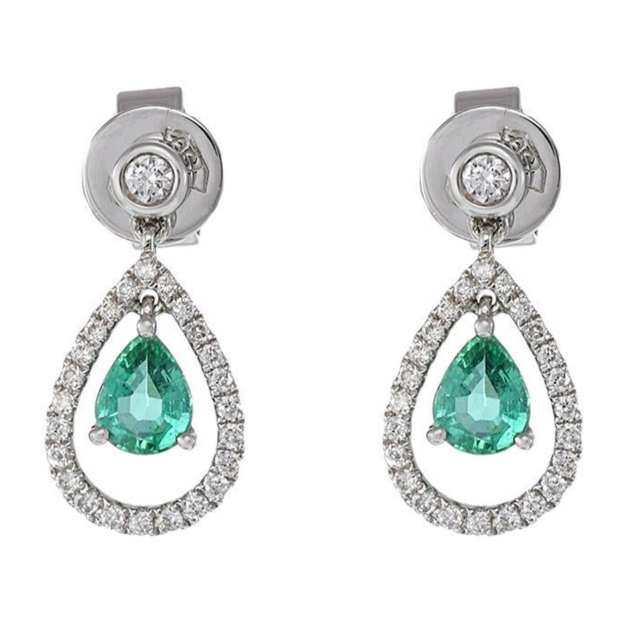 18KT White Gold Emerald And Diamond Drop Earrings