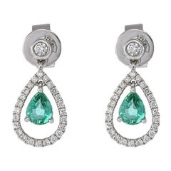 18KT White Gold Emerald And Diamond Drop Earrings