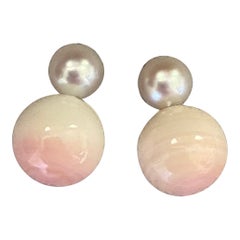 Michael Kneebone Akoya Pearl Angel Skin Coral "Due Perla" Drop Earrings