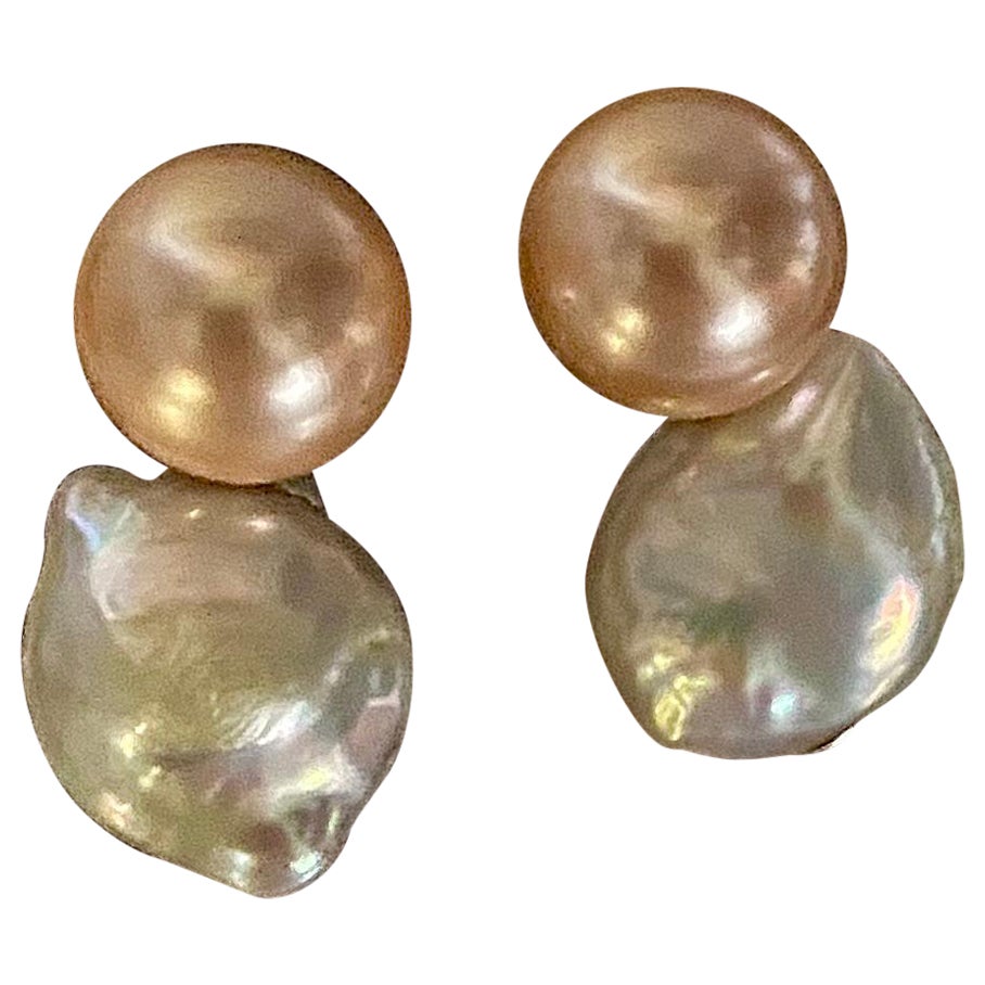 Michael Kneebone Peach White Freshwater Pearl "Due Perla" Drop Earrings