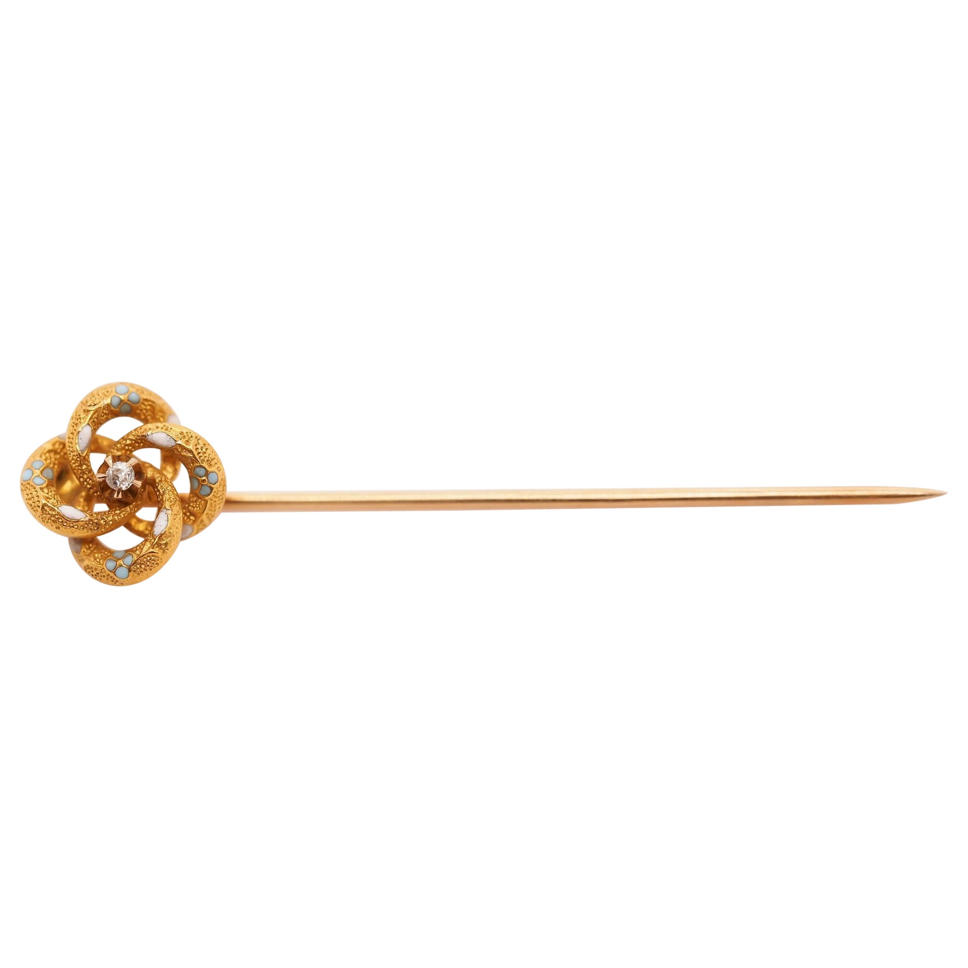 Circa 1900s 14K Yellow Gold Enamel and Diamond Stick Pin