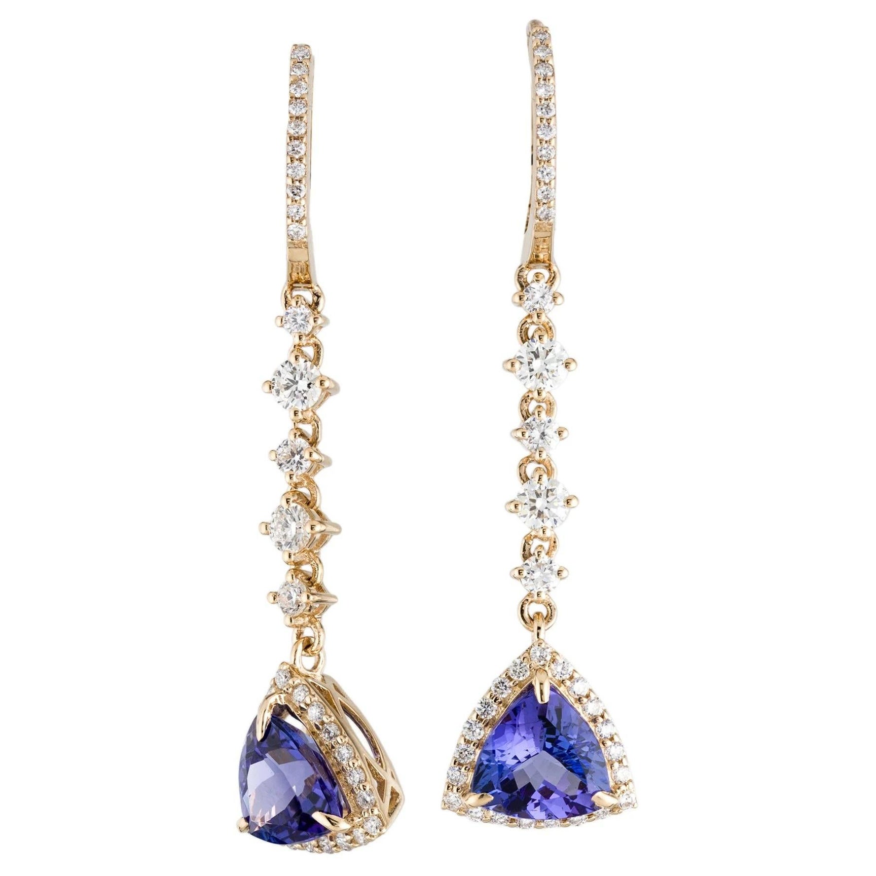 Pendientes de gota de tanzanita y diamantes de oro amarillo de 14 quilates con 3,80 quilates modificados