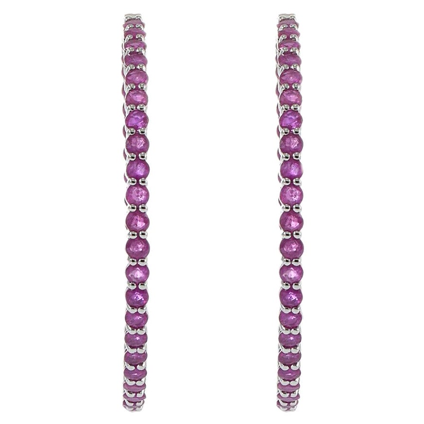 14KT White Gold Ruby Hoop Earrings