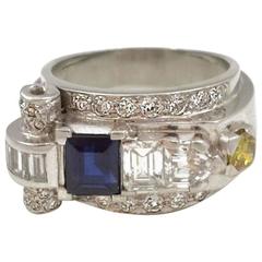 1930s Sapphire Diamond platinum Dress Ring