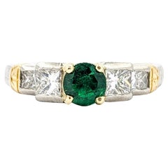 Emerald & Diamond Ring in 18kt Yellow Gold & Platinum