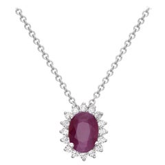 14K Gold Ruby Oval & Diamond Pendant