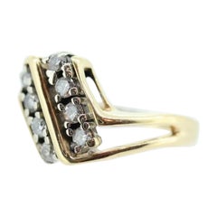 Diamond Bypass ring. 14k Yellow Gold Diamond ring. Diamond cluster. Diamond